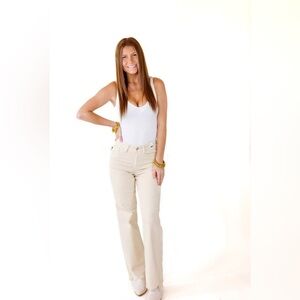 JUDY BLUE | NEW ATTENTION 90'S DESTROY HEM STRAIGHT LEG JEANS IN LIGHT KHAKI